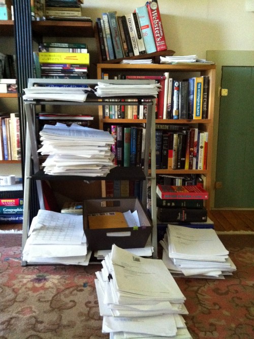 Paper manuscripts in Linda's home office.